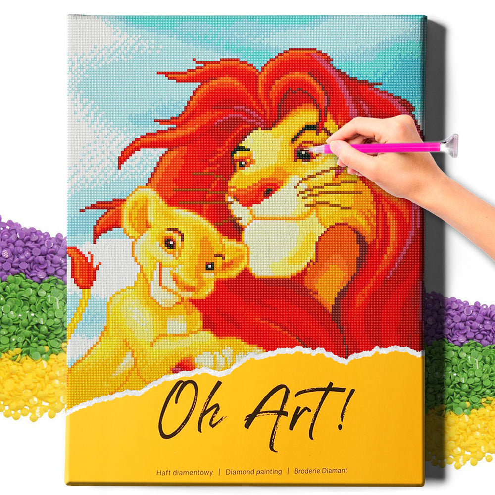 5D Diamond Painting Set 40x50 mit Rahmen – Mufasa mit Simba