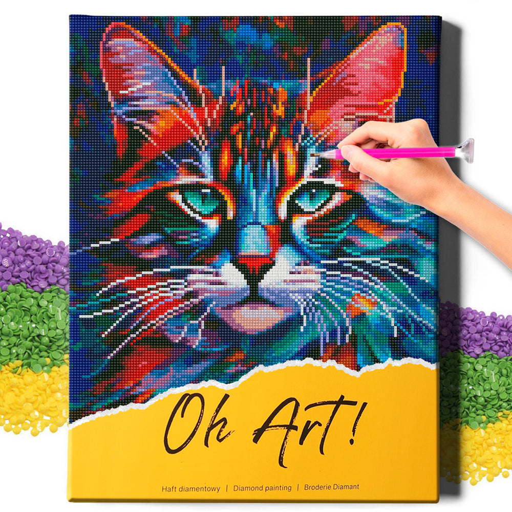 
                      
                        5D Diamond Painting Set 40x50 mit Rahmen – Buntfarbige Katze
                      
                    