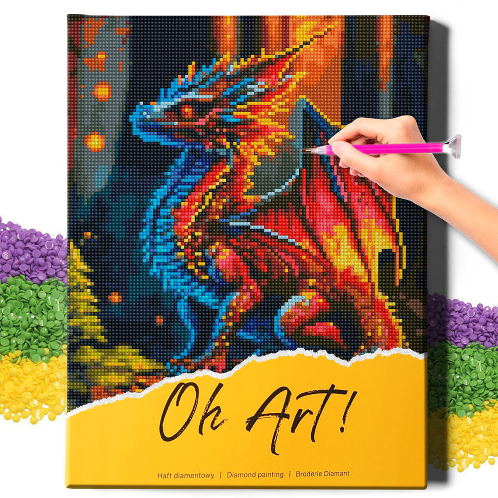 5D Diamond Painting Set 30x40 mit Rahmen – Drache im Wald