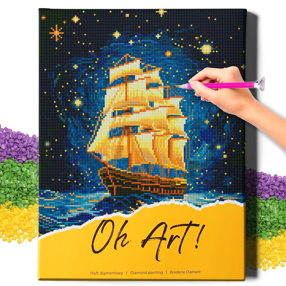 5D Diamond Painting Set 40x50 mit Rahmen – Schiff bei Nacht