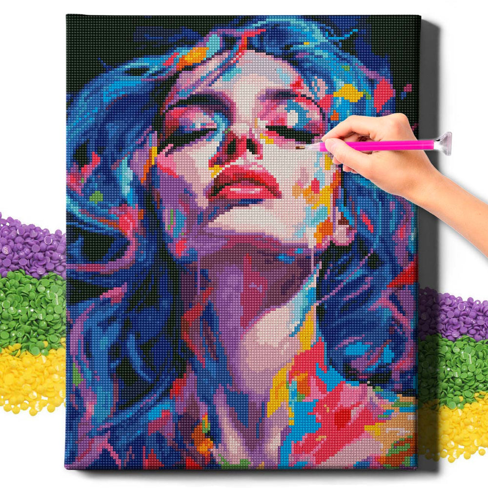 5D Diamond Painting Set 40x50 mit Rahmen – Mädchen mit blauen Haaren