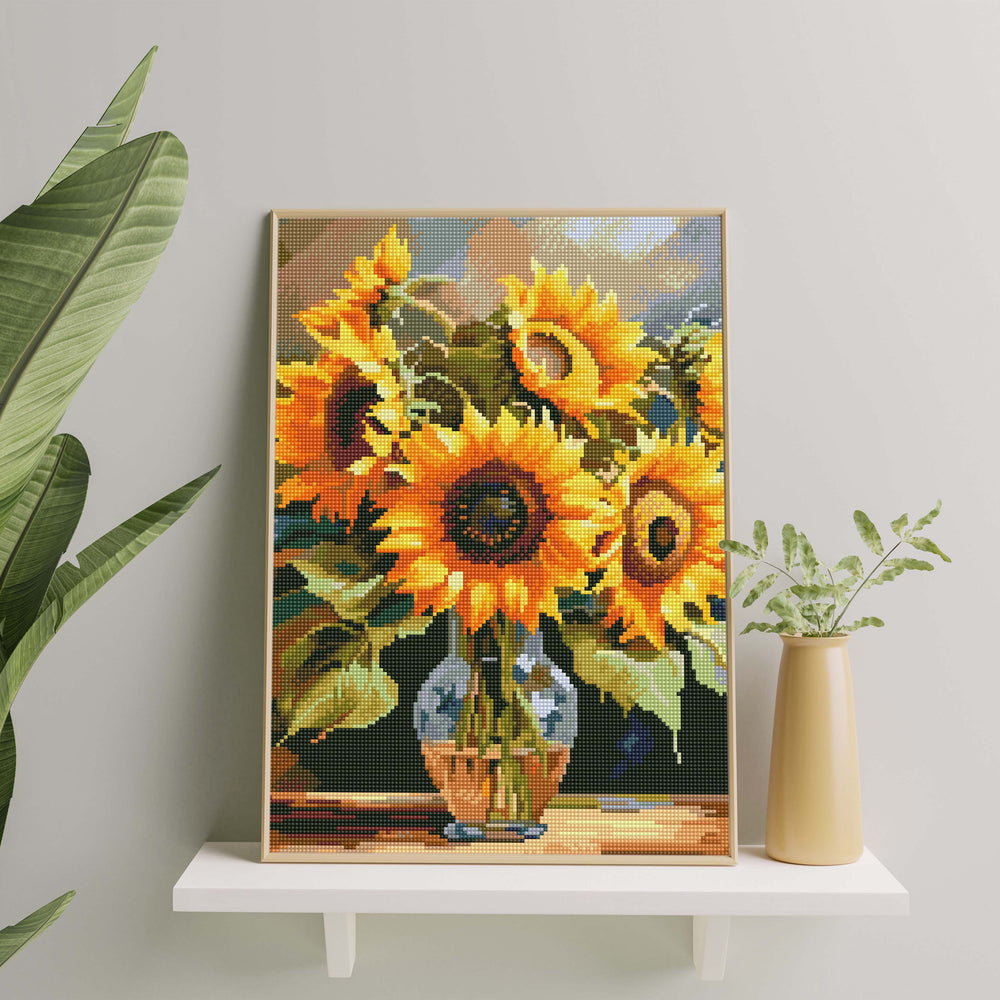 
                      
                        5D Diamond Painting Set 40x50 mit Rahmen – Sonnenblumen in einer Vase
                      
                    